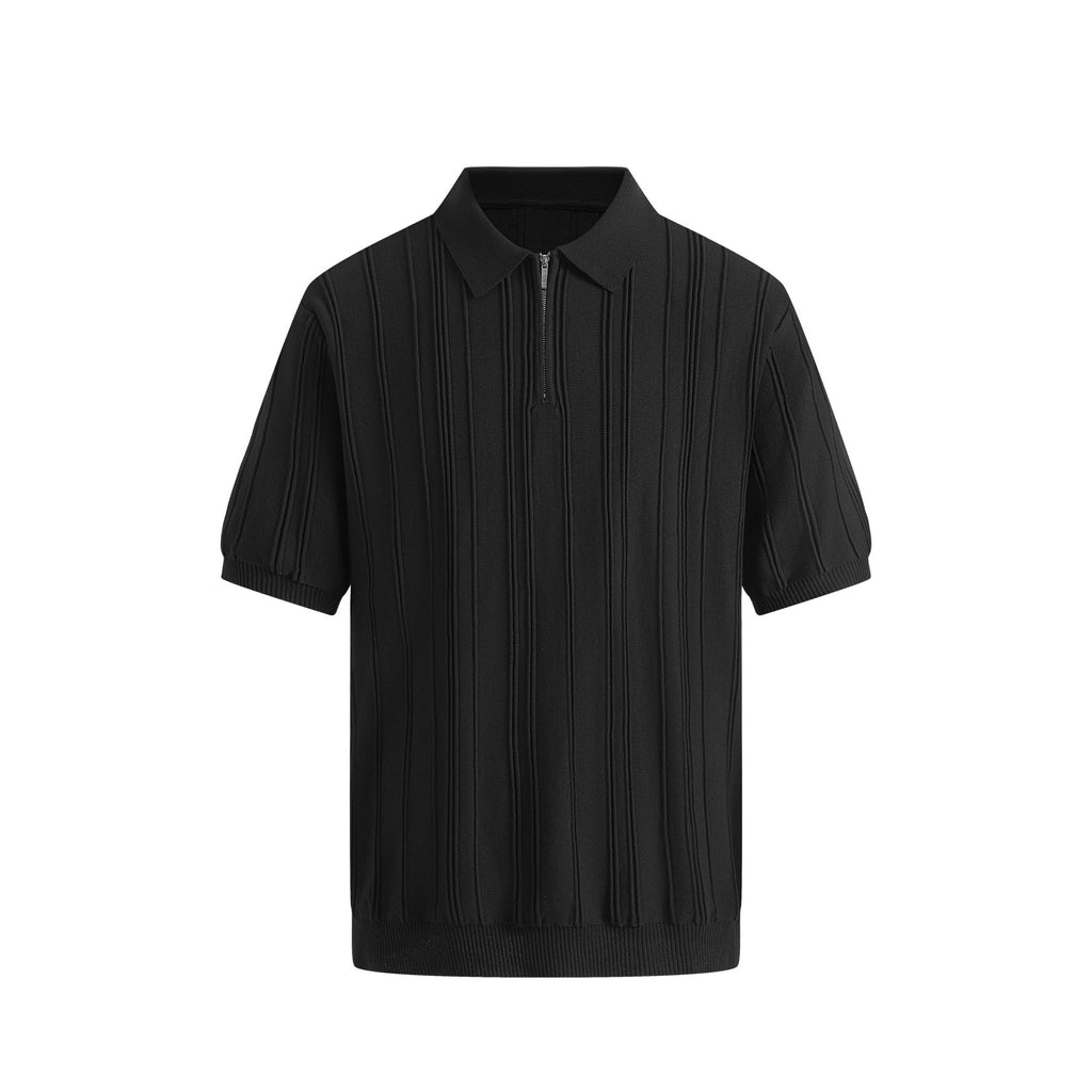 Men's Fashionable Half-Zip Slim-Fit Short-Sleeve Knitted Sweater